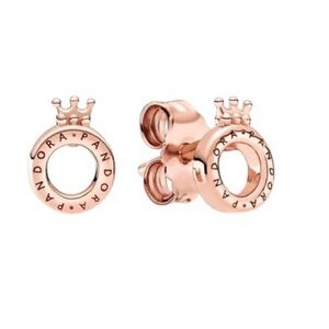 Pandora New Polished Crown O Stud Earrings in Rose Gold